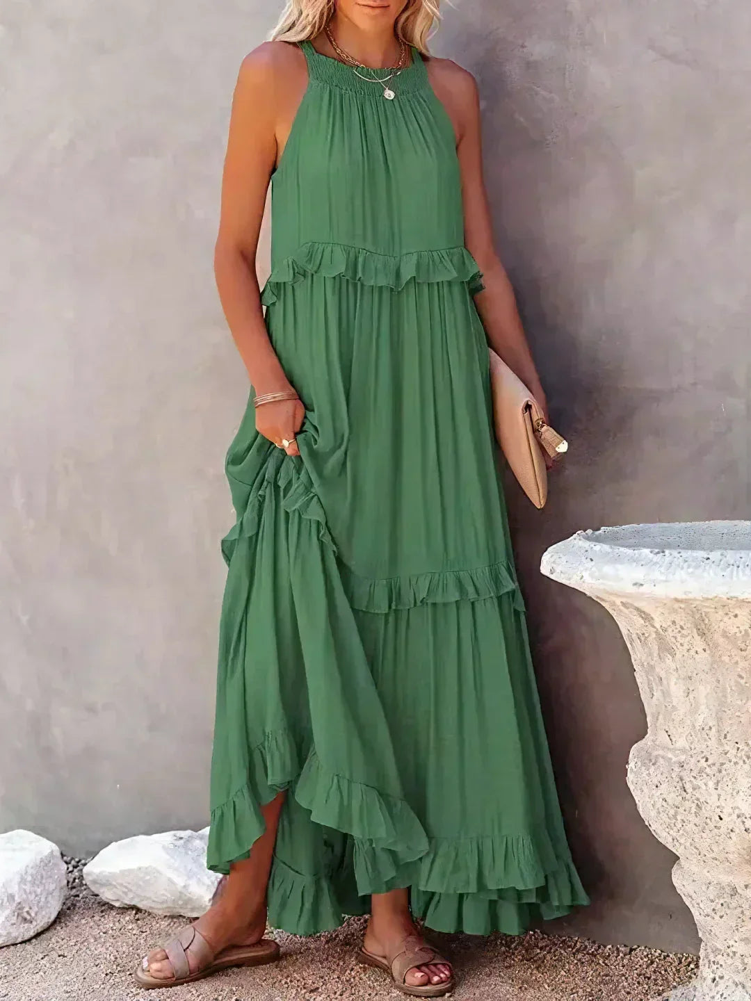 Lorena | Halterneck Dress With Ruffles and Pockets