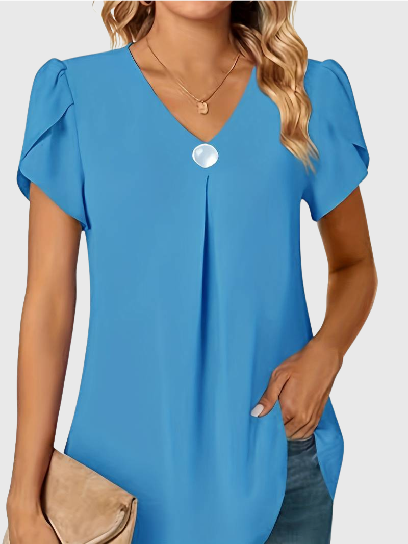 Basha | Ruffle Short Sleeve Blouse With Single Button