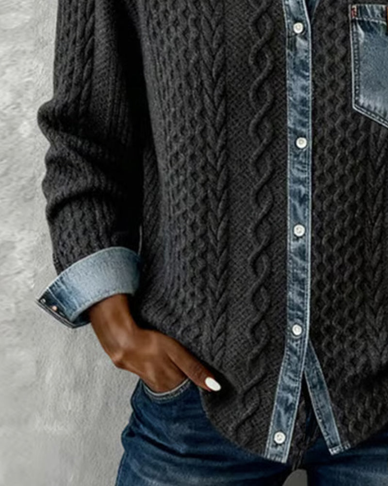 Olivia | Cable Knit Denim Shirt