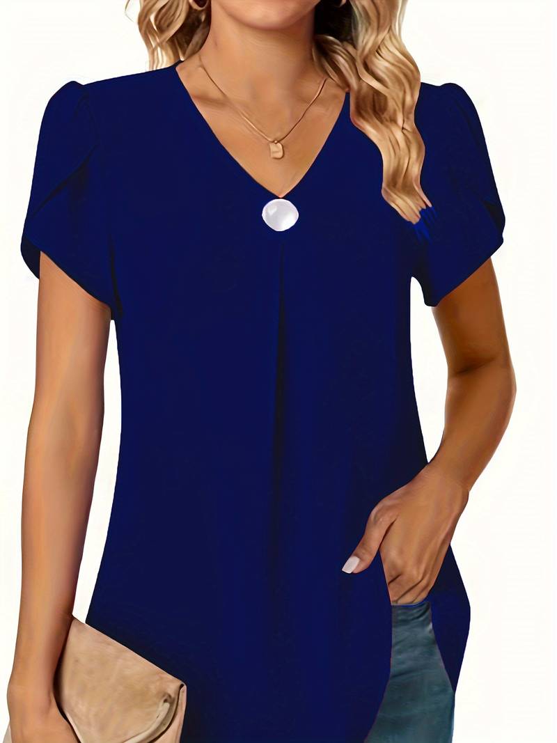 Basha | Ruffle Short Sleeve Blouse With Single Button