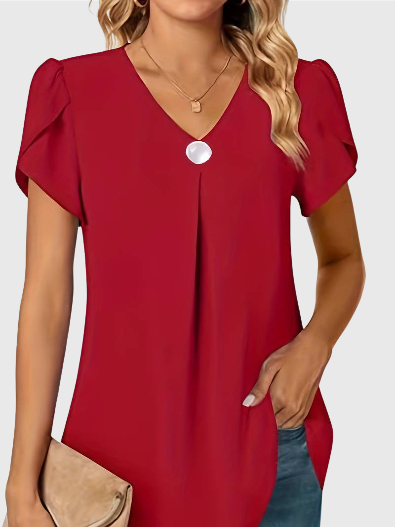 Basha | Ruffle Short Sleeve Blouse With Single Button
