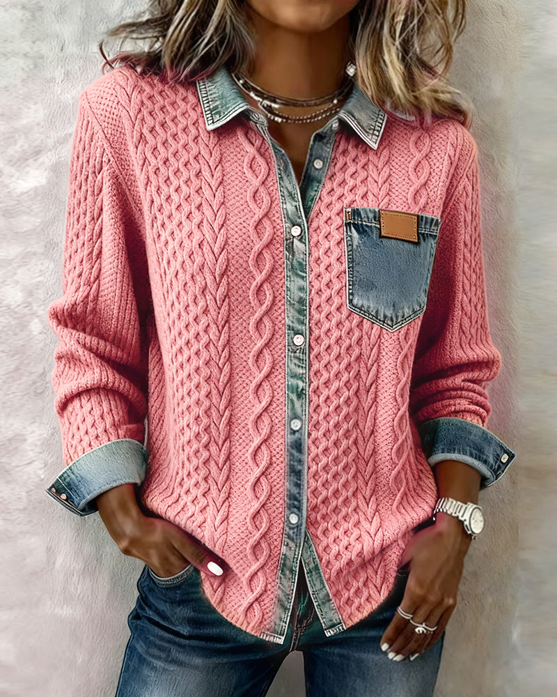 Olivia | Cable Knit Denim Shirt