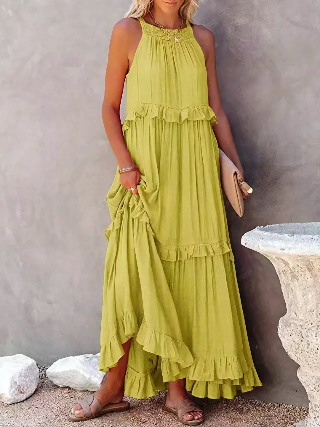 Lorena | Halterneck Dress With Ruffles and Pockets