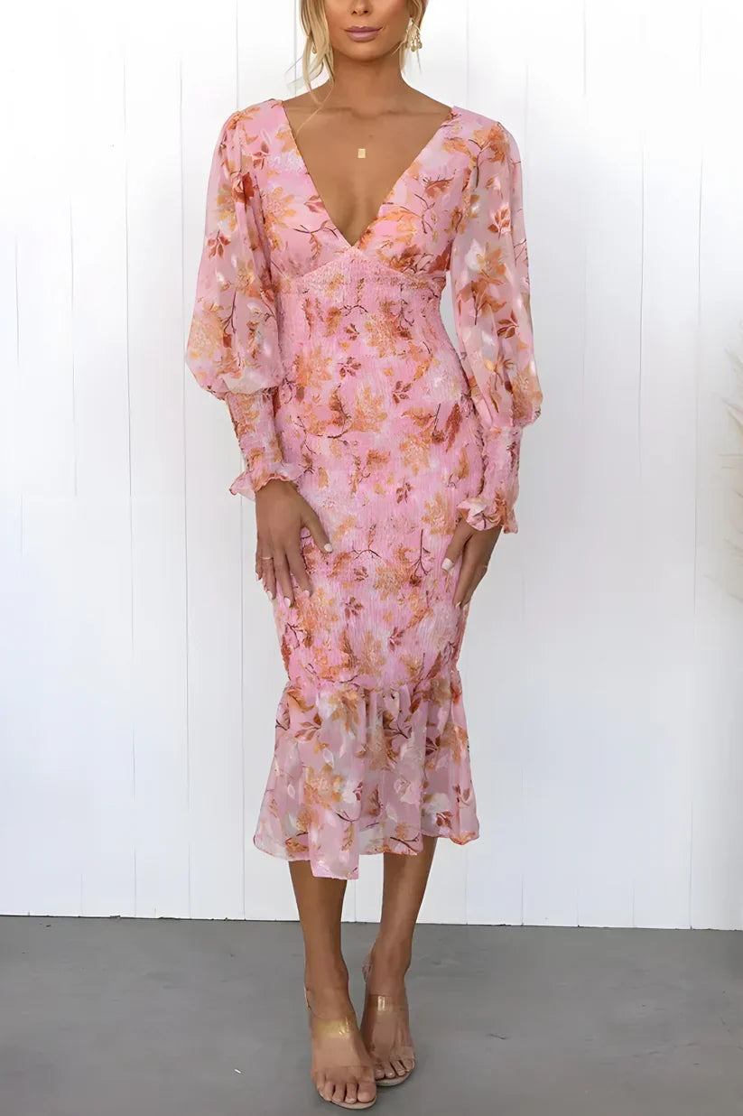 Nevara | Midi Dress With Flower Print