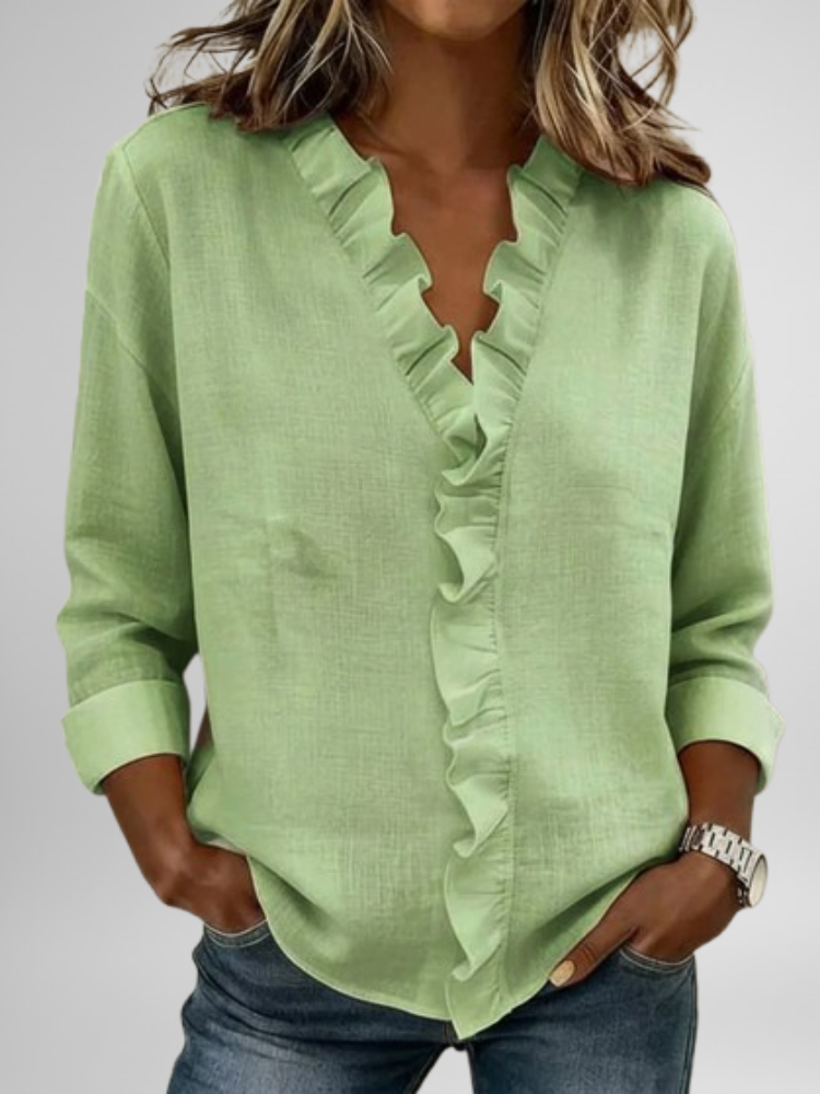 Amoura | Blouse with Ruffles, V-Neck and Long Sleeves