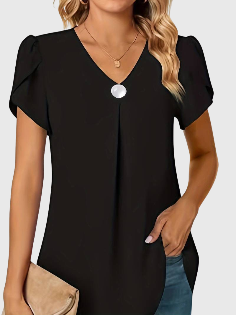 Basha | Ruffle Short Sleeve Blouse With Single Button