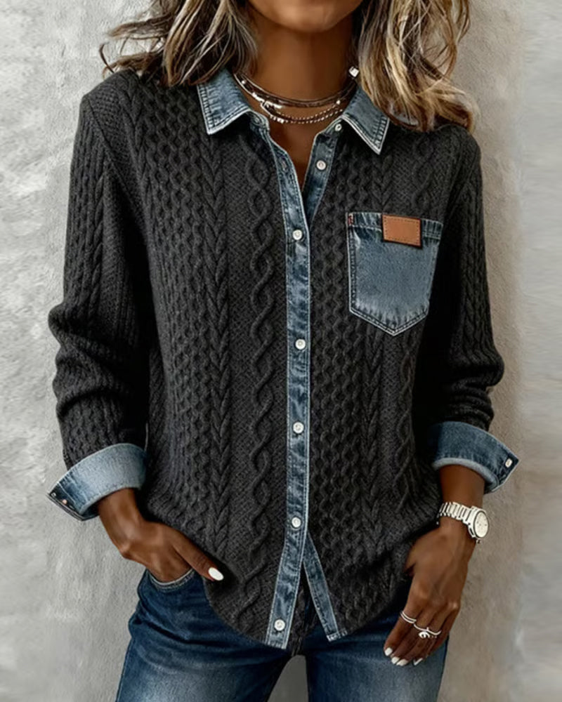 Olivia | Cable Knit Denim Shirt