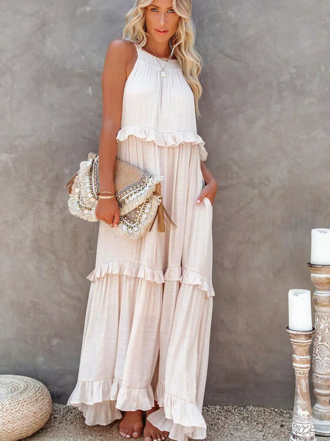 Lorena | Halterneck Dress With Ruffles and Pockets