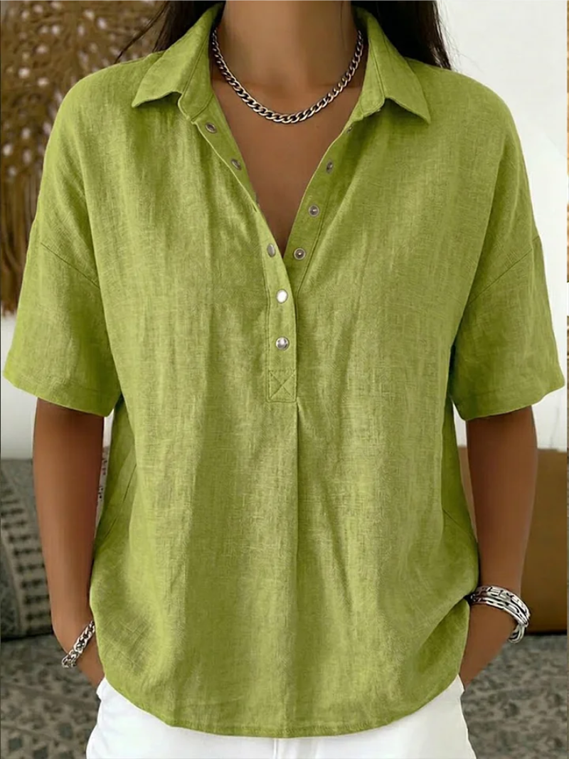 Megan | Relaxed Linen-Blend Button Top