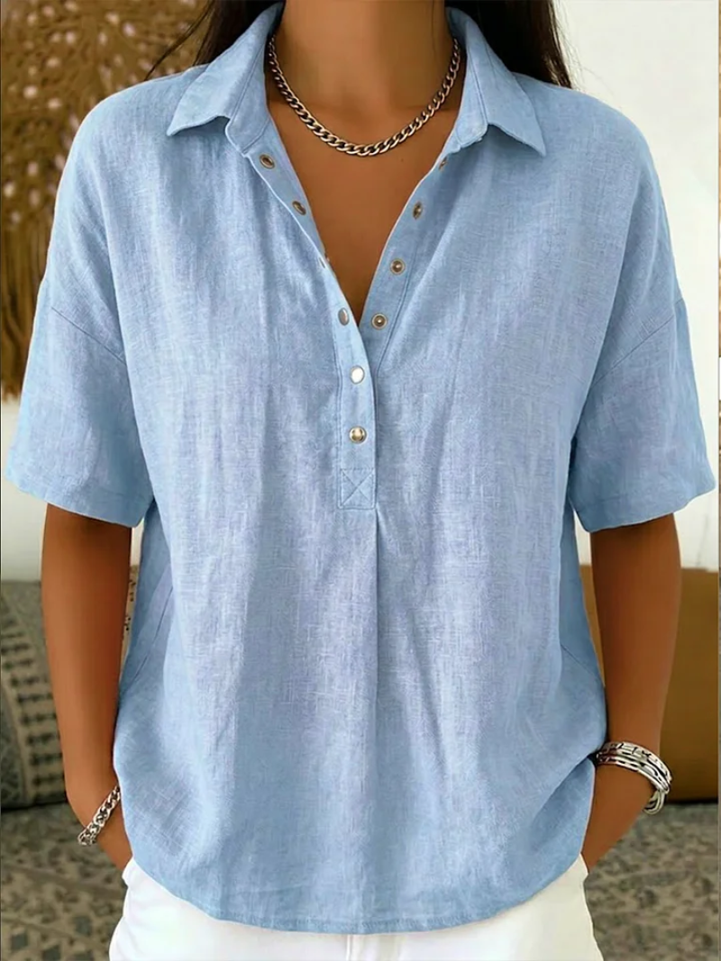 Megan | Relaxed Linen-Blend Button Top