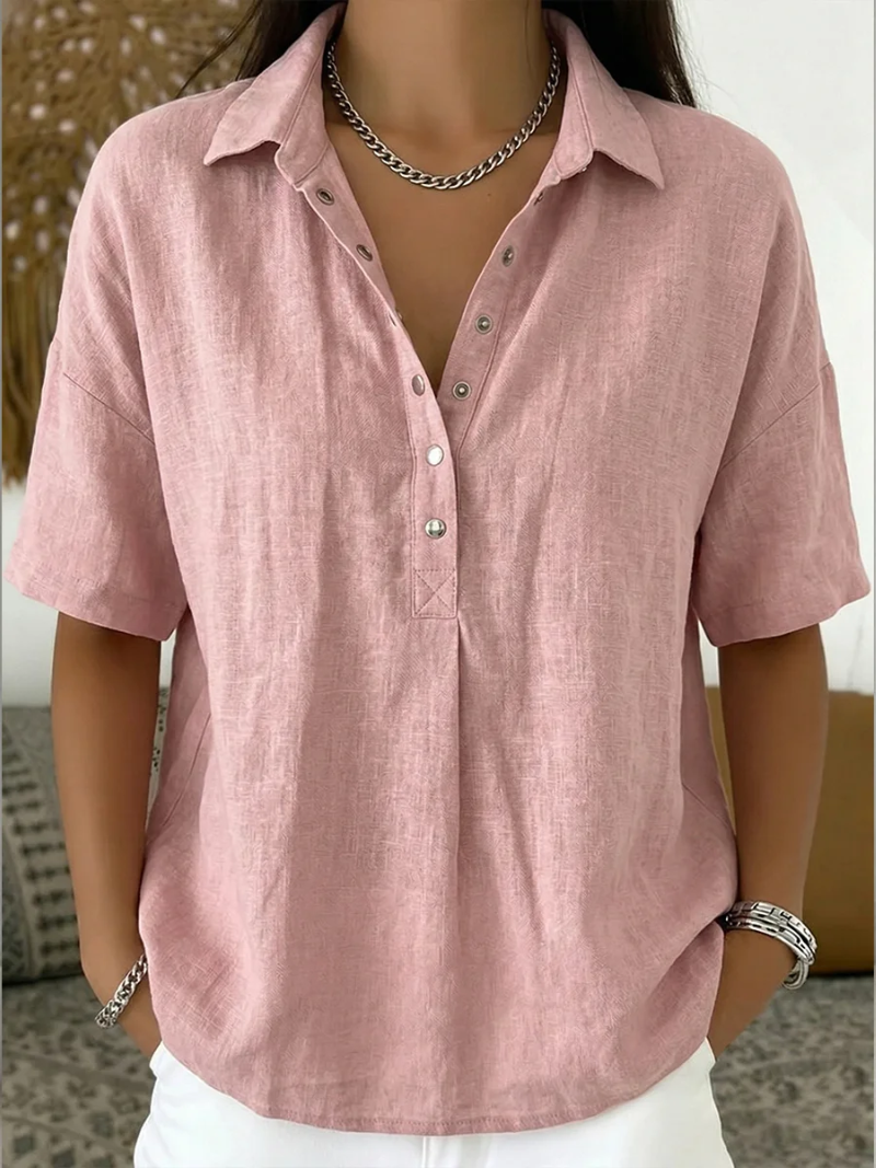 Megan | Relaxed Linen-Blend Button Top