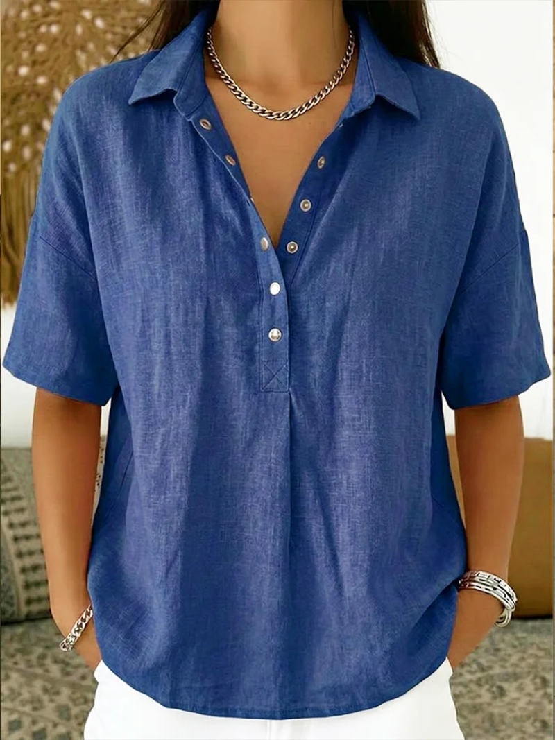 Megan | Relaxed Linen-Blend Button Top