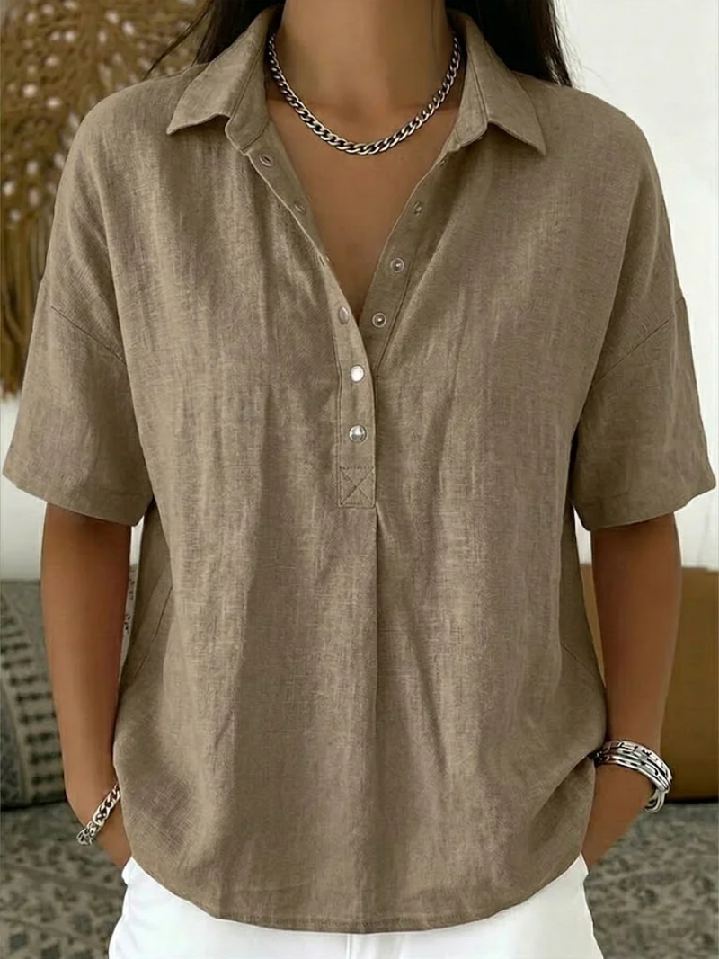 Megan | Relaxed Linen-Blend Button Top