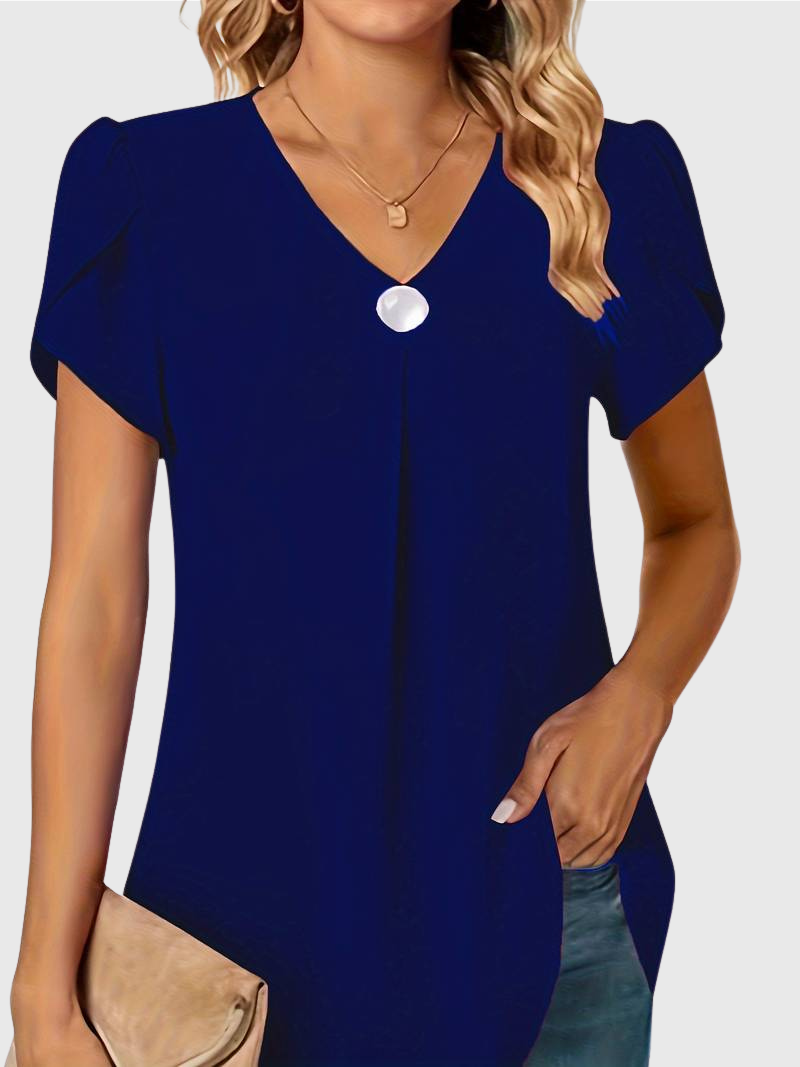 Basha | Ruffle Short Sleeve Blouse With Single Button