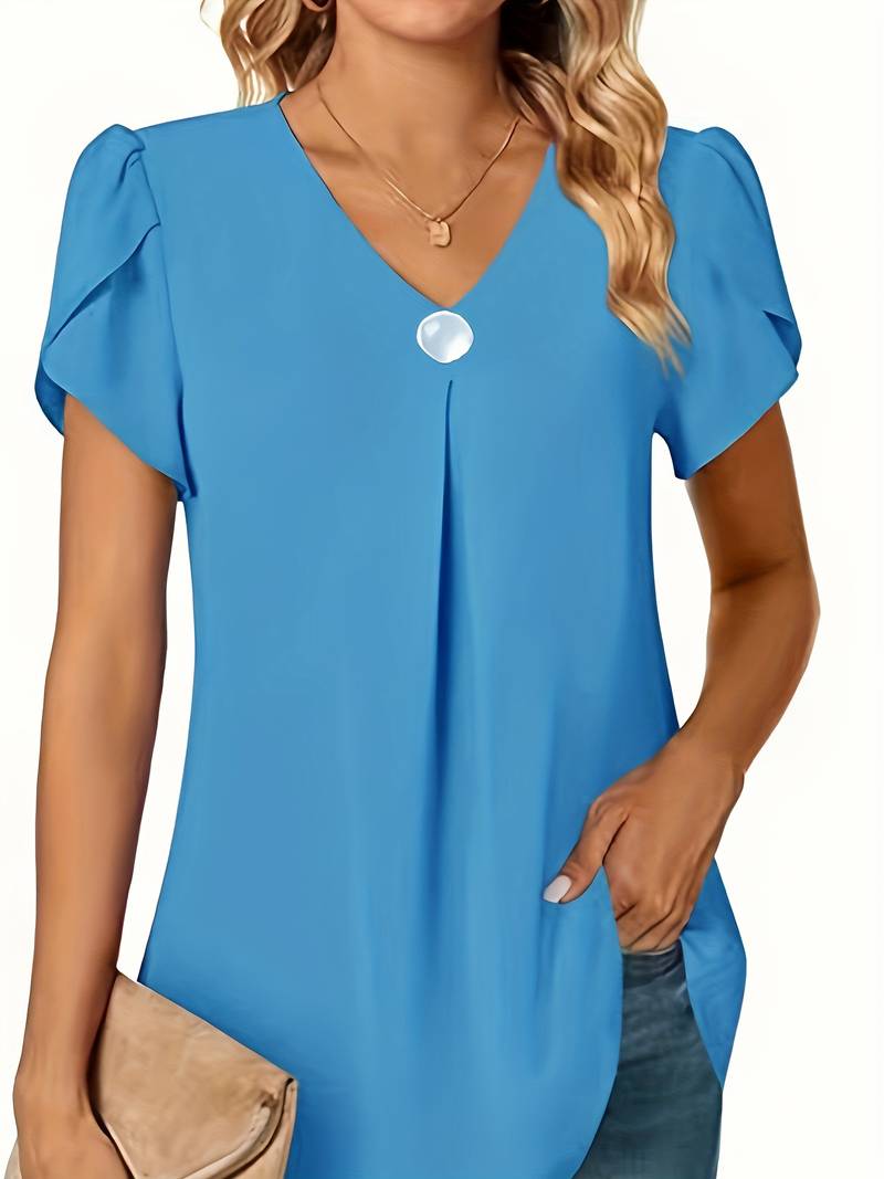 Basha | Ruffle Short Sleeve Blouse With Single Button