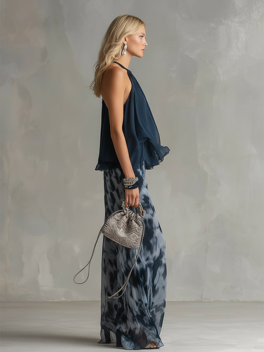 Elise | Elegant and lightweight suit with fluid top and wide pants