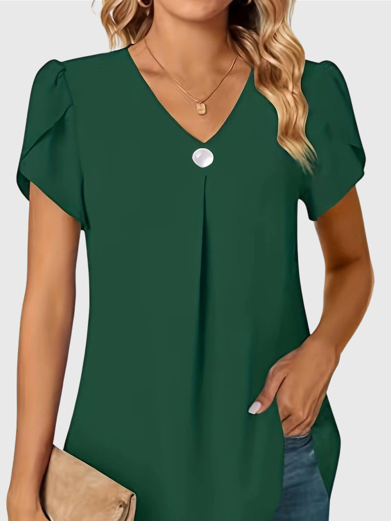Basha | Ruffle Short Sleeve Blouse With Single Button