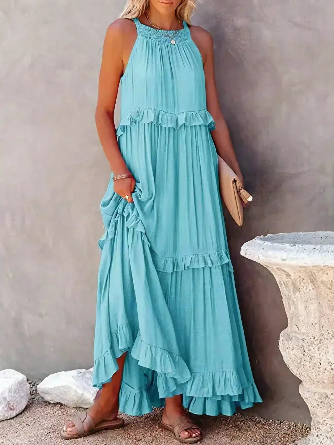 Lorena | Halterneck Dress With Ruffles and Pockets