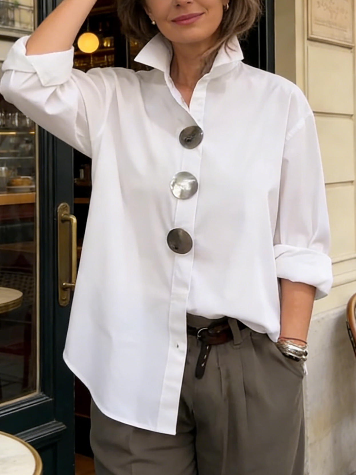 Rachel | Statement Button Stand Collar Blouse