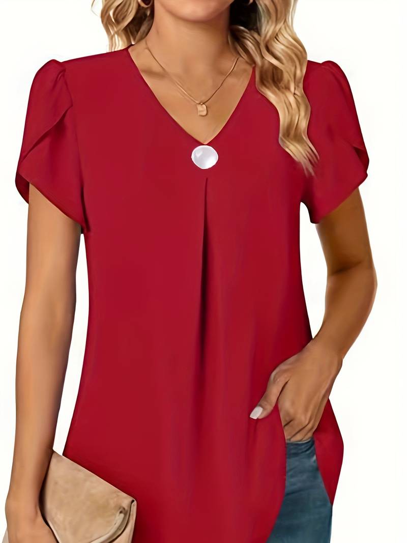 Basha | Ruffle Short Sleeve Blouse With Single Button
