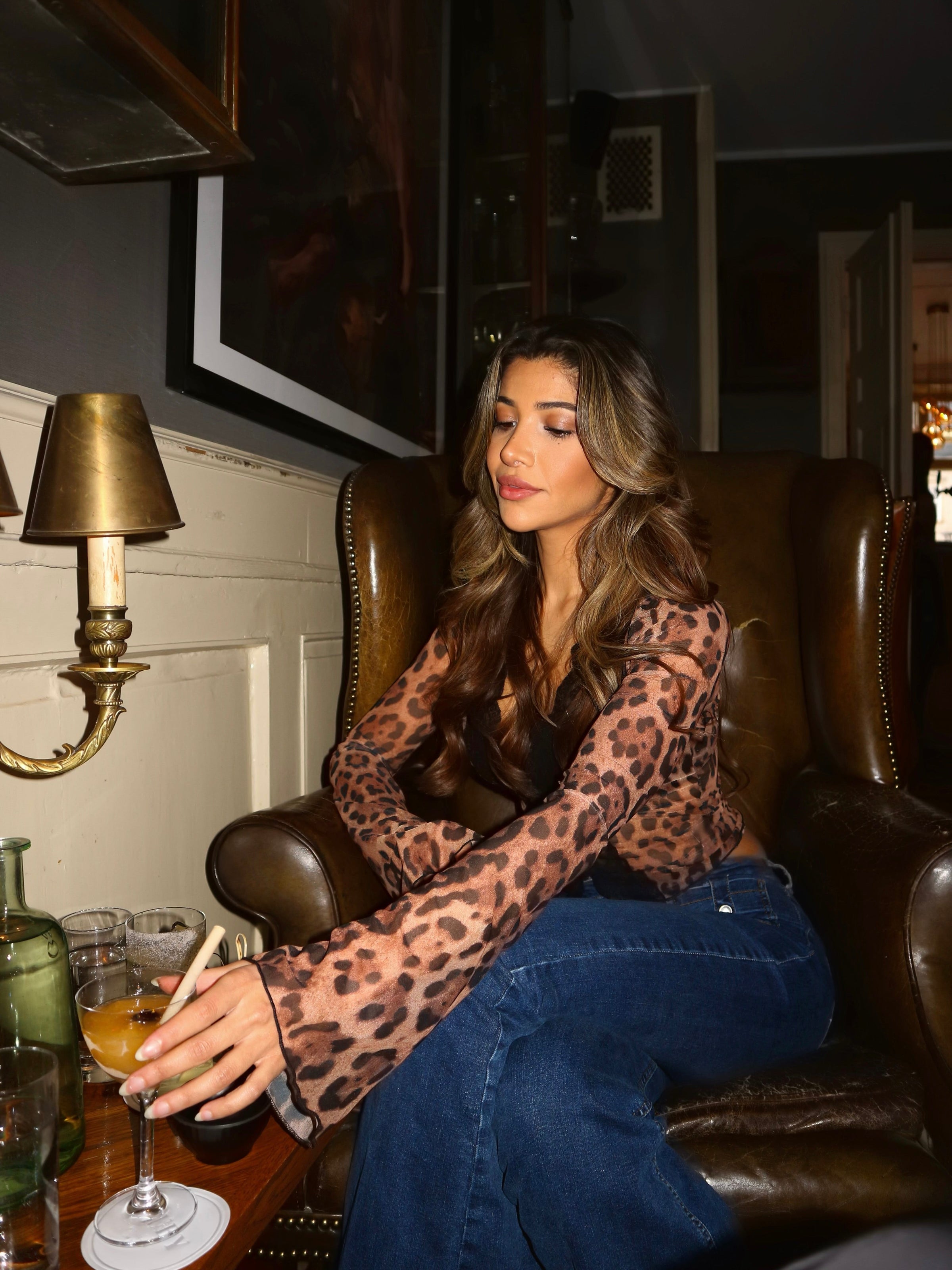 Madelena - Contrast Lace Leopard Print Top