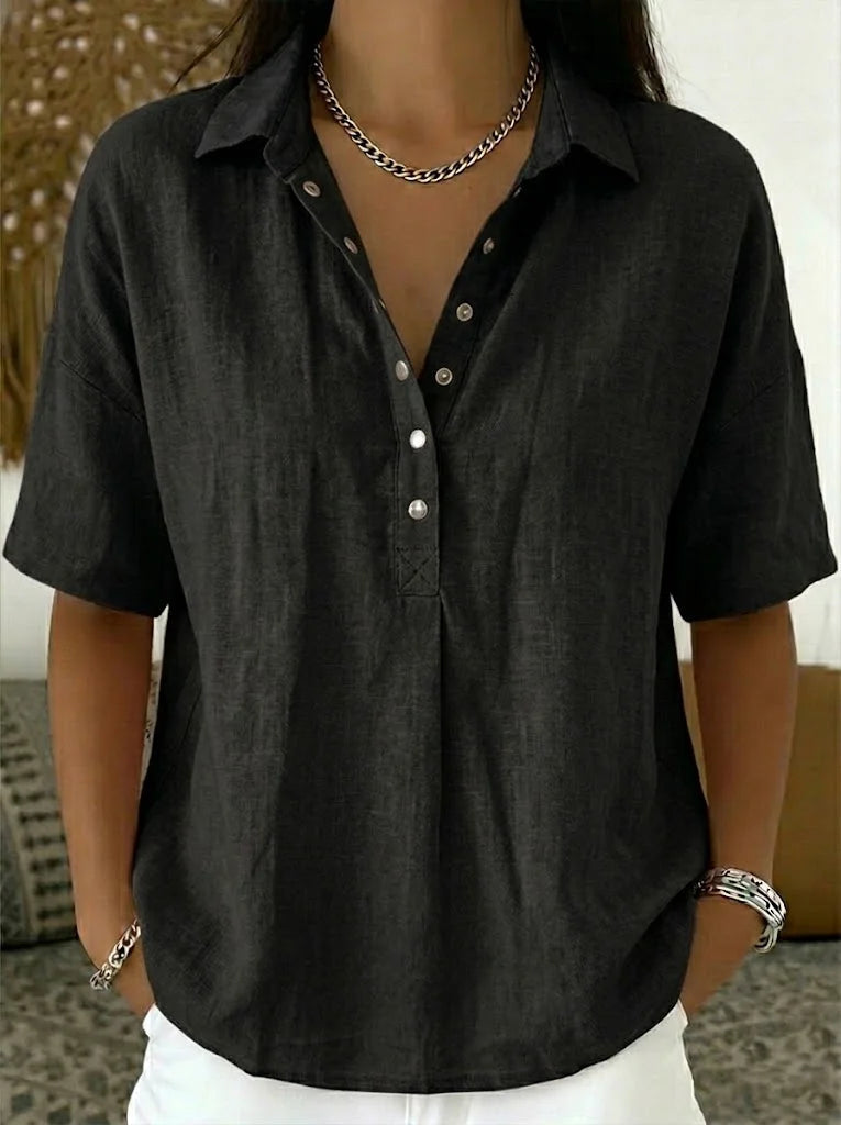 Megan | Relaxed Linen-Blend Button Top