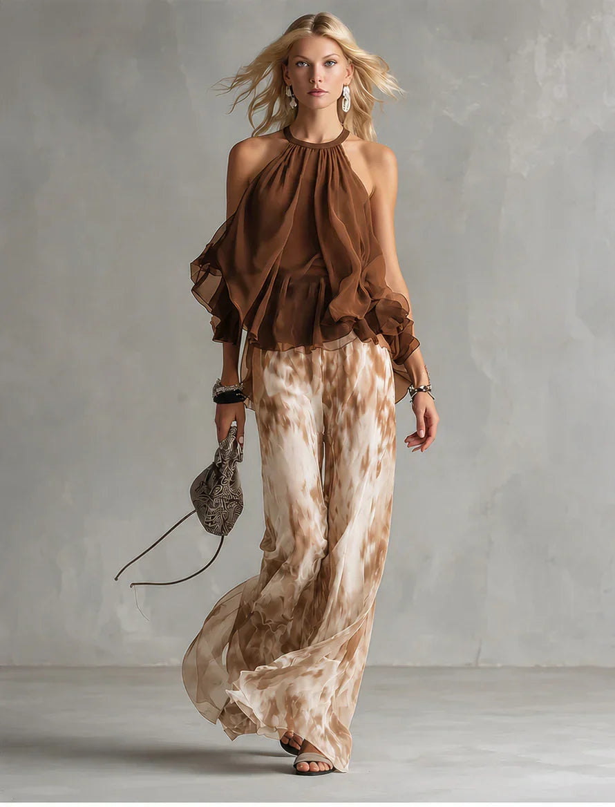 Elise | Elegant and lightweight suit with fluid top and wide pants