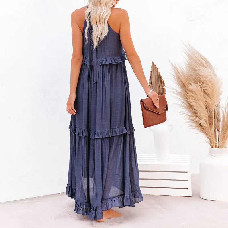 Lorena | Halterneck Dress With Ruffles and Pockets