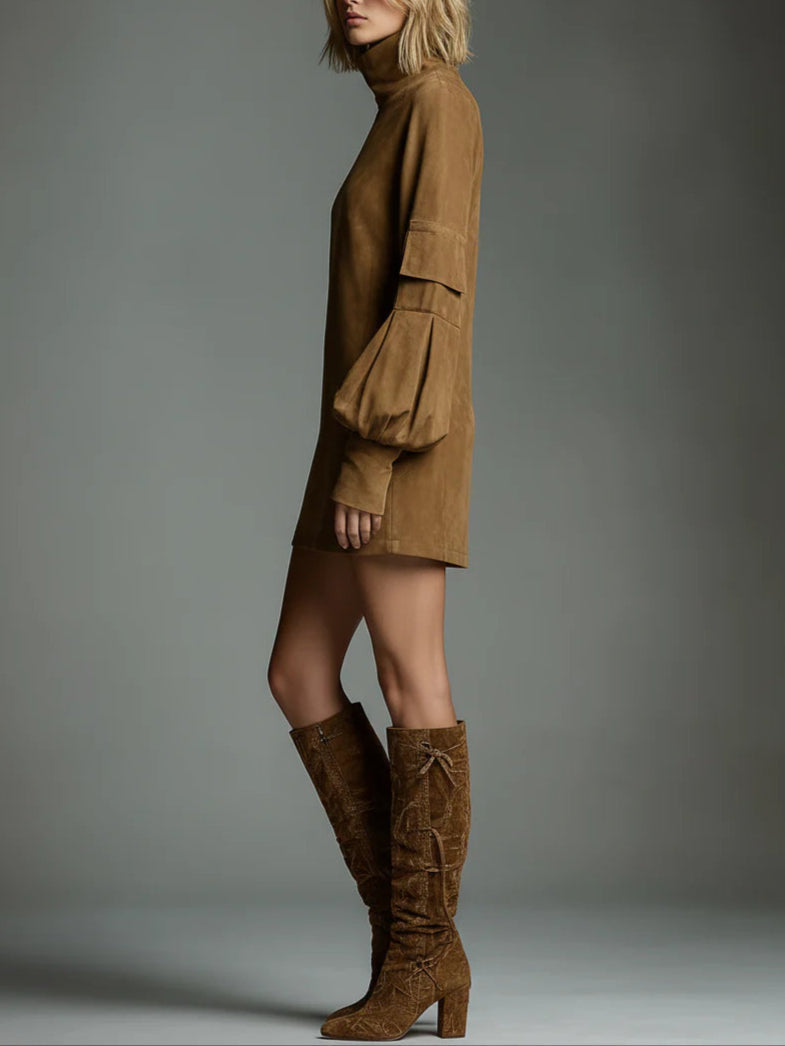 Lilly | Suede Turtleneck Dress