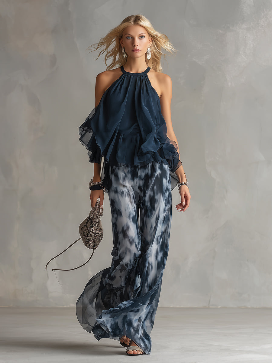 Elise | Elegant and lightweight suit with fluid top and wide pants