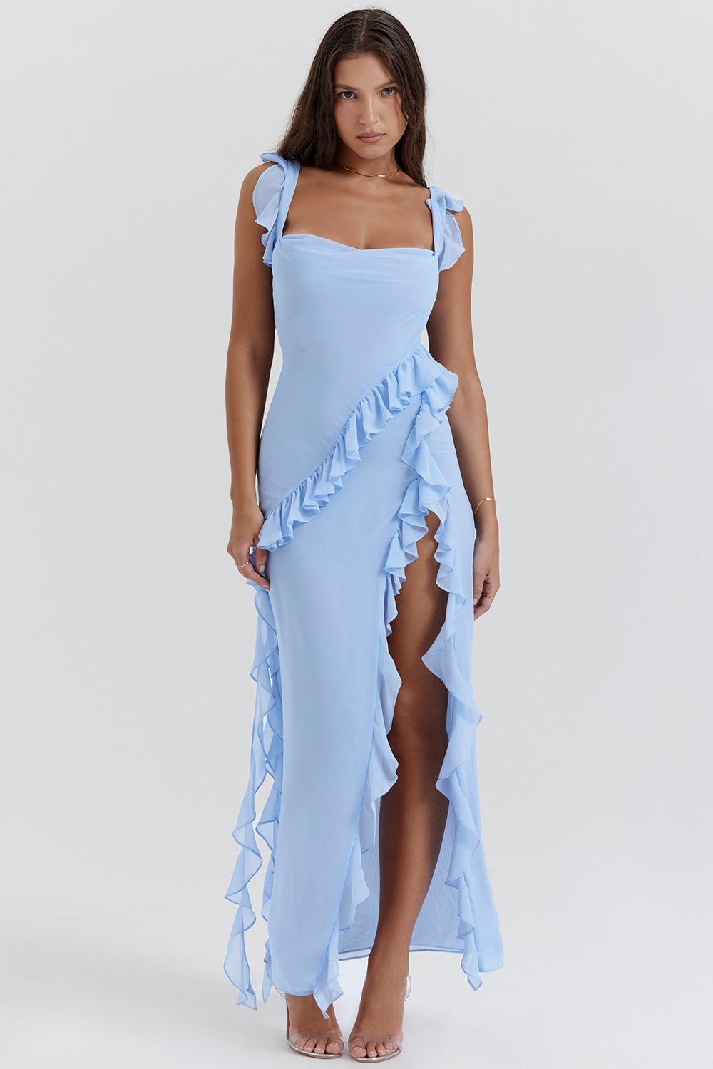 Delilah | Elegant Ruffle Slit Dress