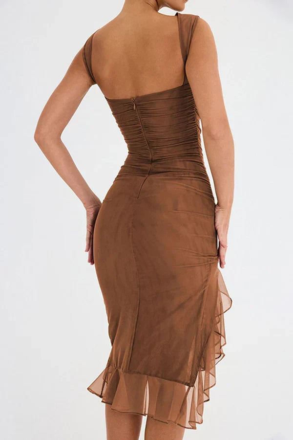 Elita | Boat-Neck Ruffle Sheath Dress