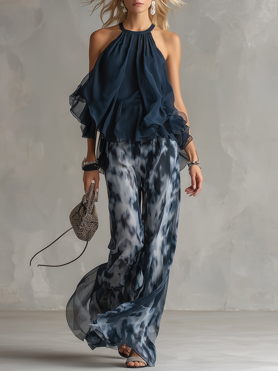 Elise | Elegant and lightweight suit with fluid top and wide pants