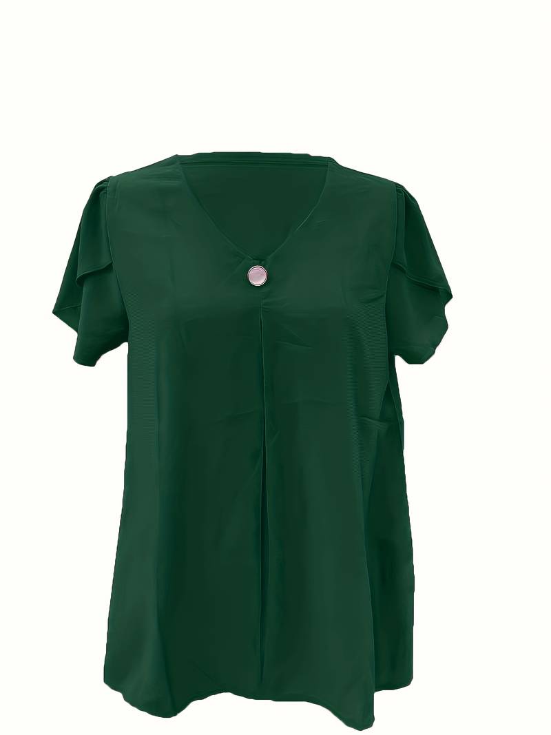 Basha | Ruffle Short Sleeve Blouse With Single Button