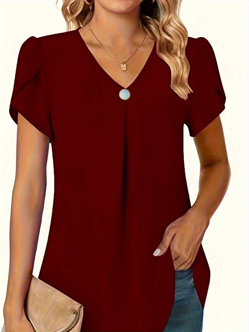 Basha | Ruffle Short Sleeve Blouse With Single Button