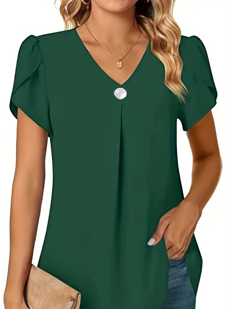 Basha | Ruffle Short Sleeve Blouse With Single Button