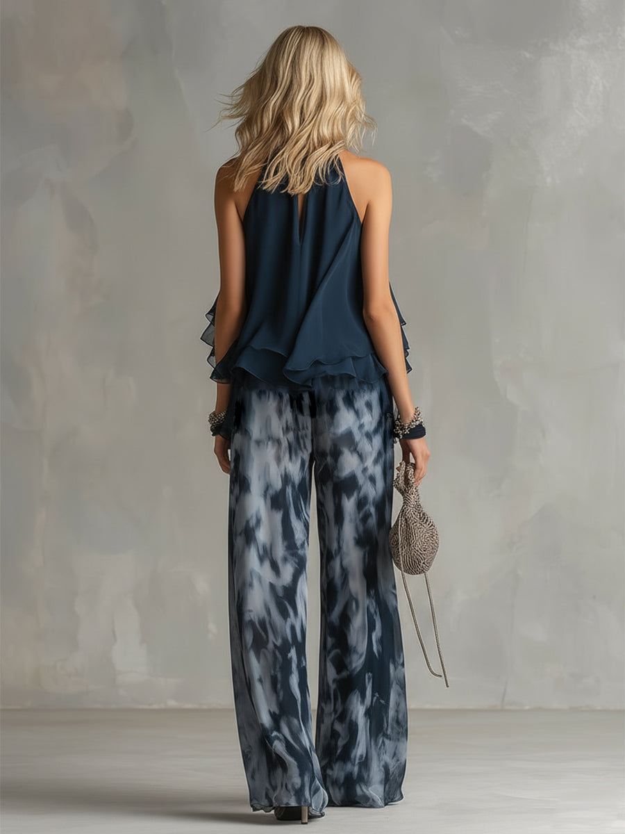 Elise | Elegant and lightweight suit with fluid top and wide pants