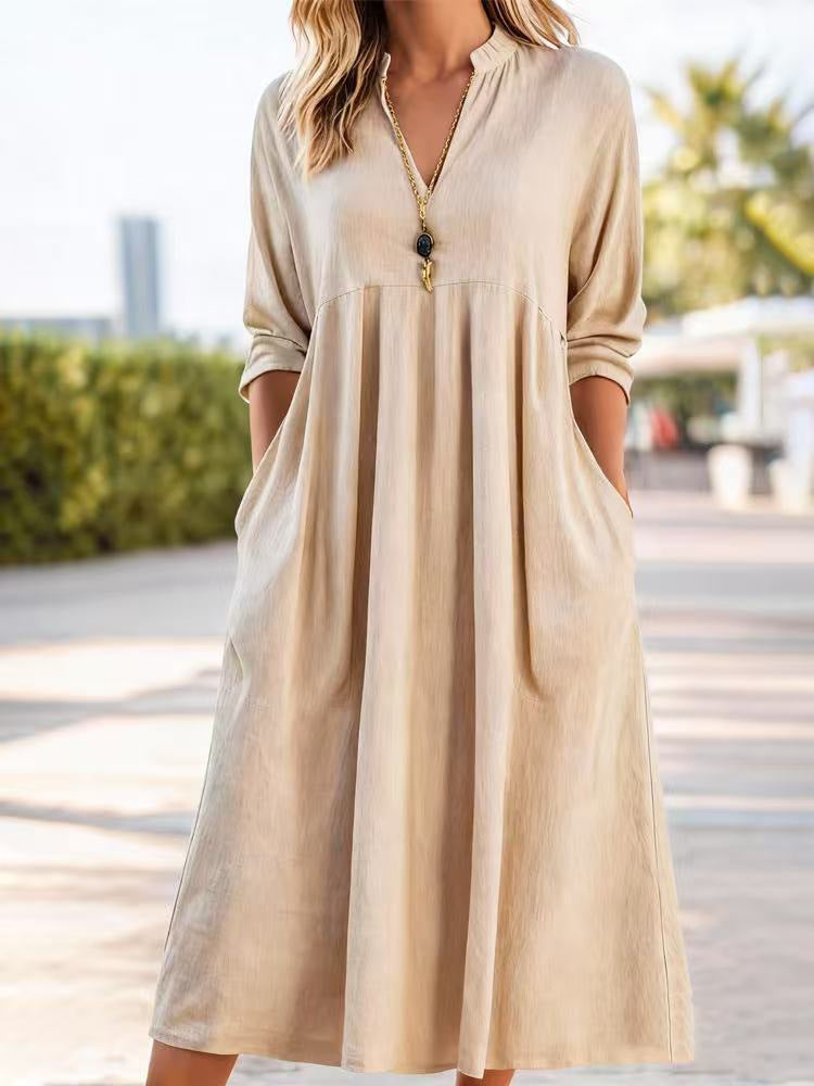 Amelia | Relaxed Linen-Cotton Flow Midi Dress