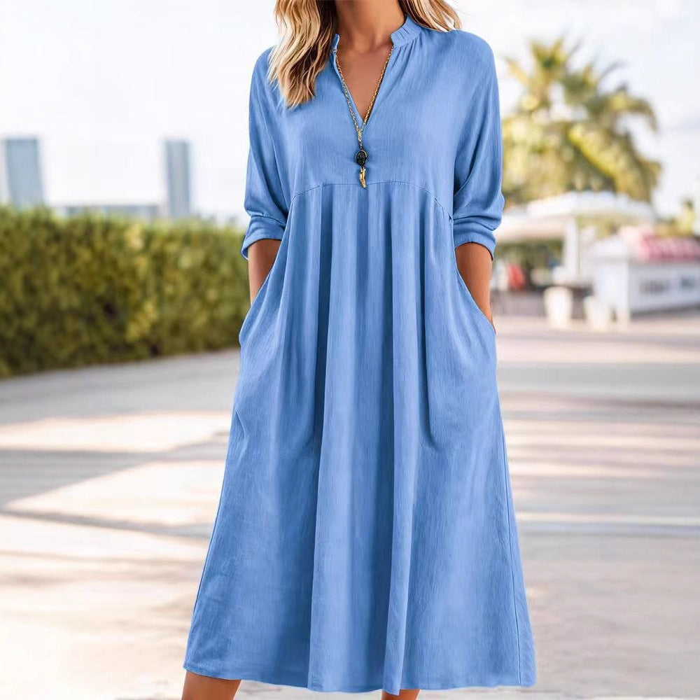 Amelia | Relaxed Linen-Cotton Flow Midi Dress