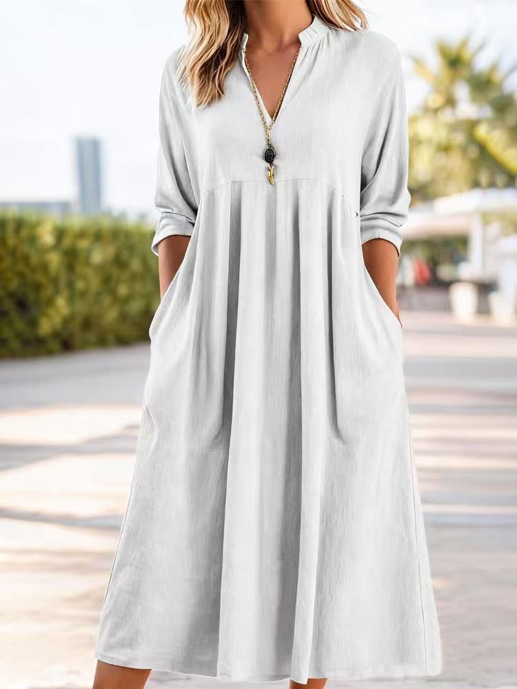 Amelia | Relaxed Linen-Cotton Flow Midi Dress