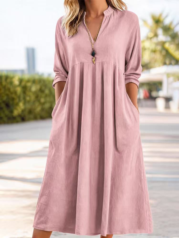 Amelia | Relaxed Linen-Cotton Flow Midi Dress