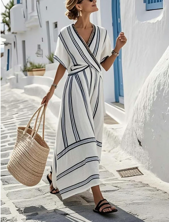Elara | Striped Wrap Maxi Dress