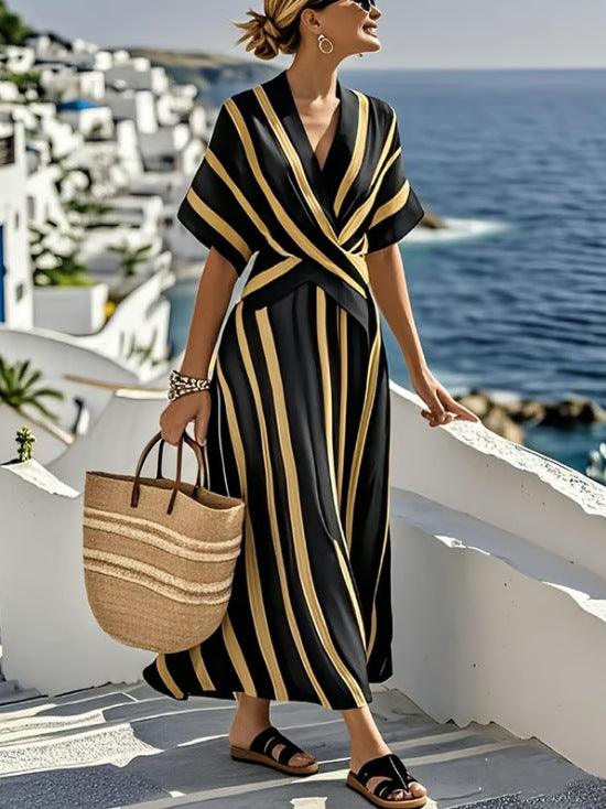Elara | Striped Wrap Maxi Dress