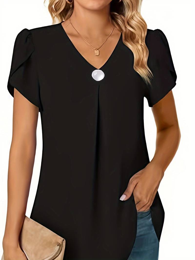 Basha | Ruffle Short Sleeve Blouse With Single Button