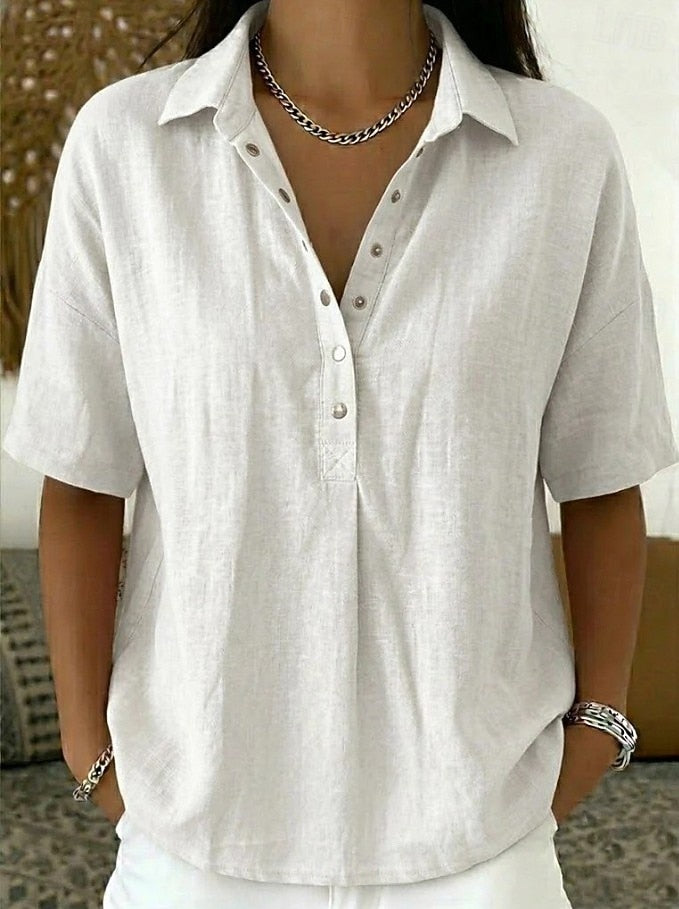 Megan | Relaxed Linen-Blend Button Top