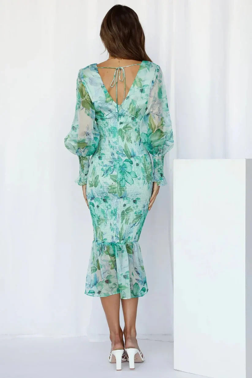 Nevara | Midi Dress With Flower Print