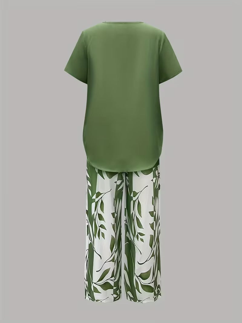 Arvessa | Casual Leaf Print Two-Piece Set