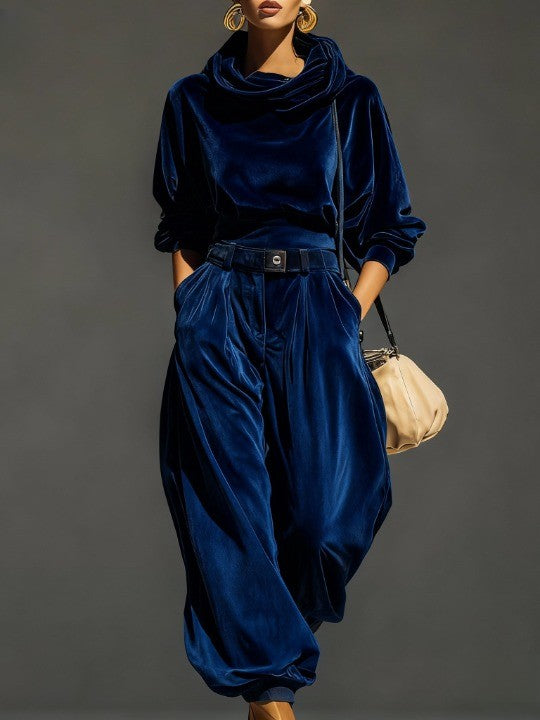 Mae | Vintage Brown Velvet Hoodie and Relaxed Trousers Set