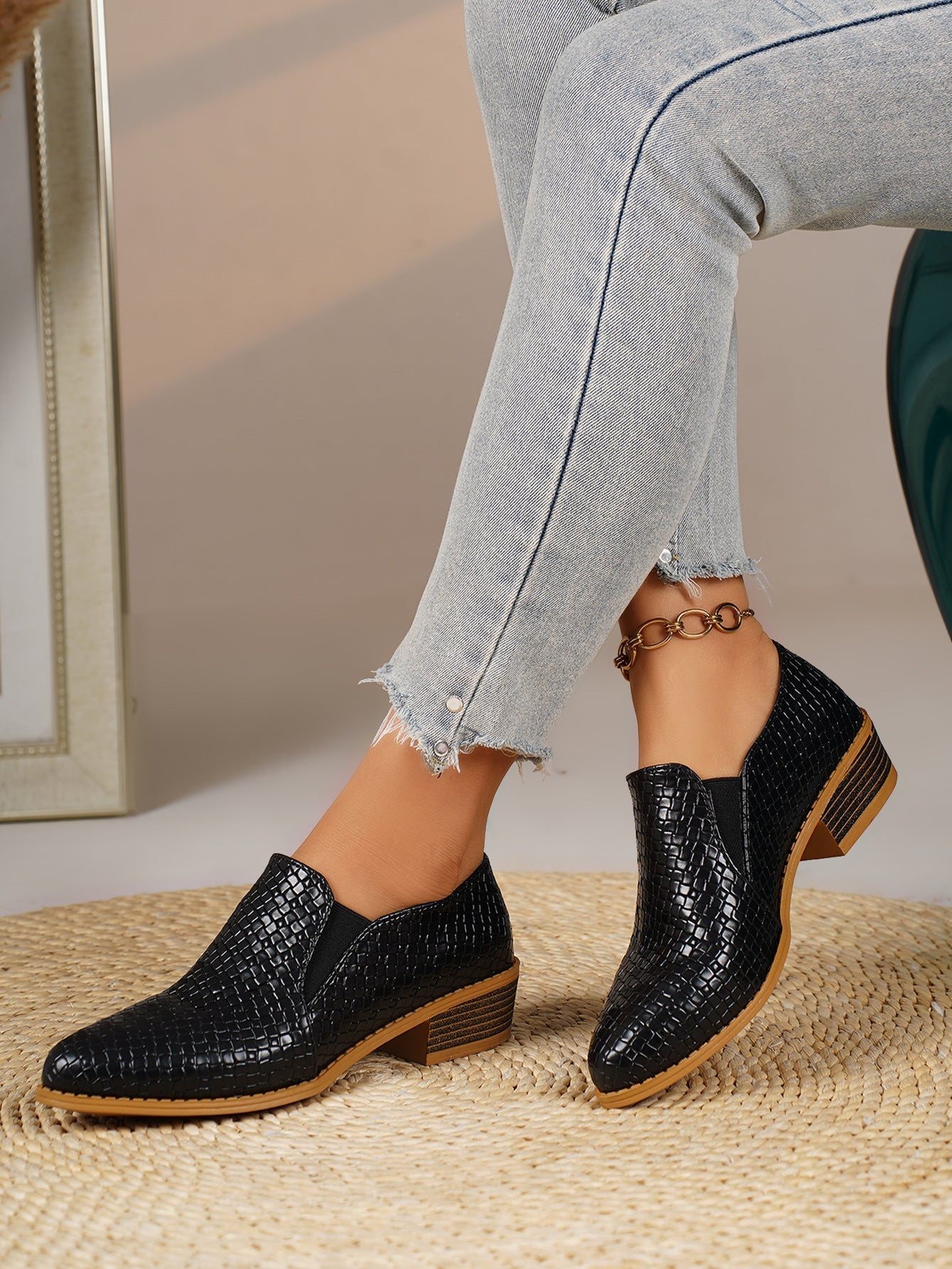 Noelle | Textured Slip-On Loafers