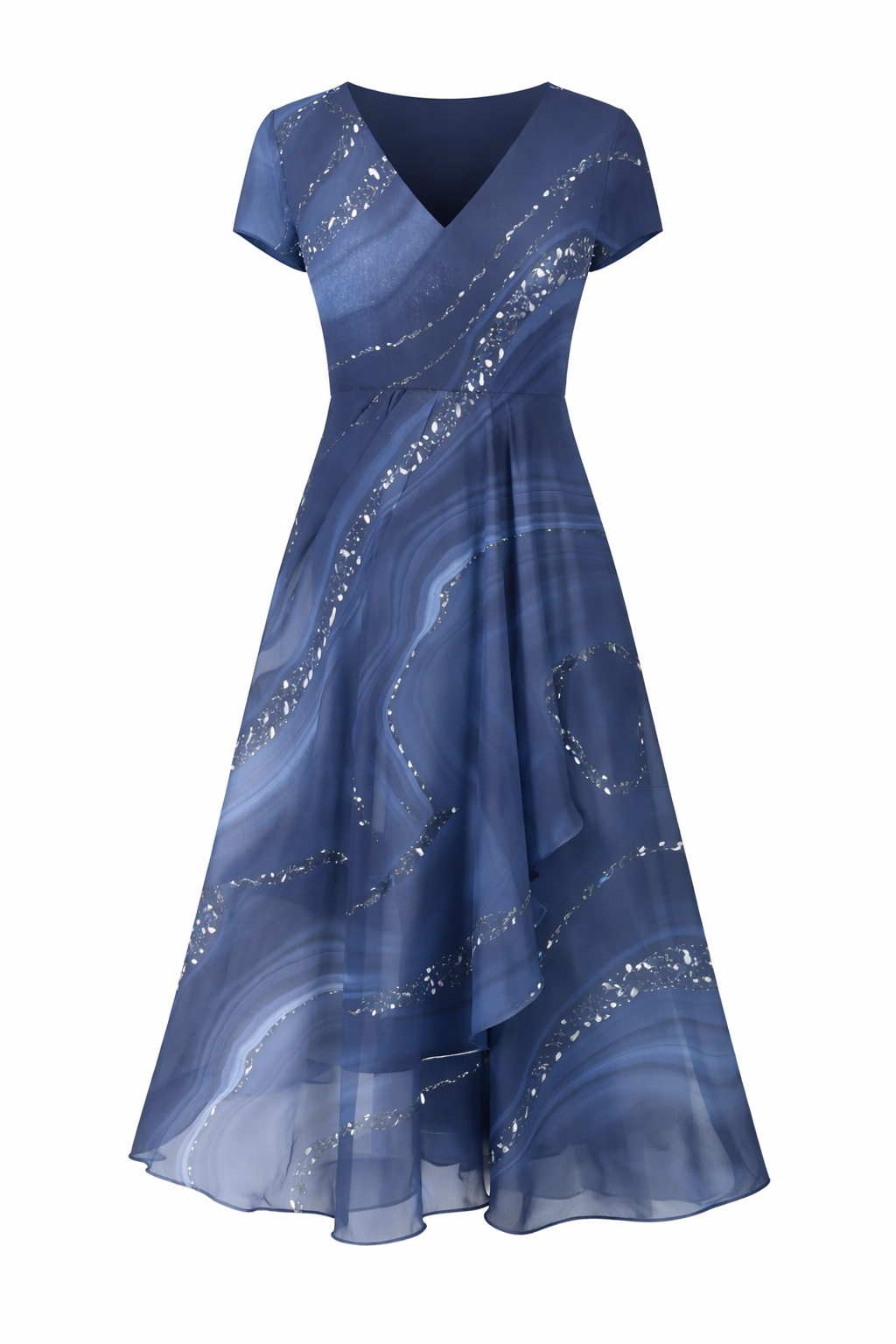 Selena | Marble Print V-Neck Midi Dress